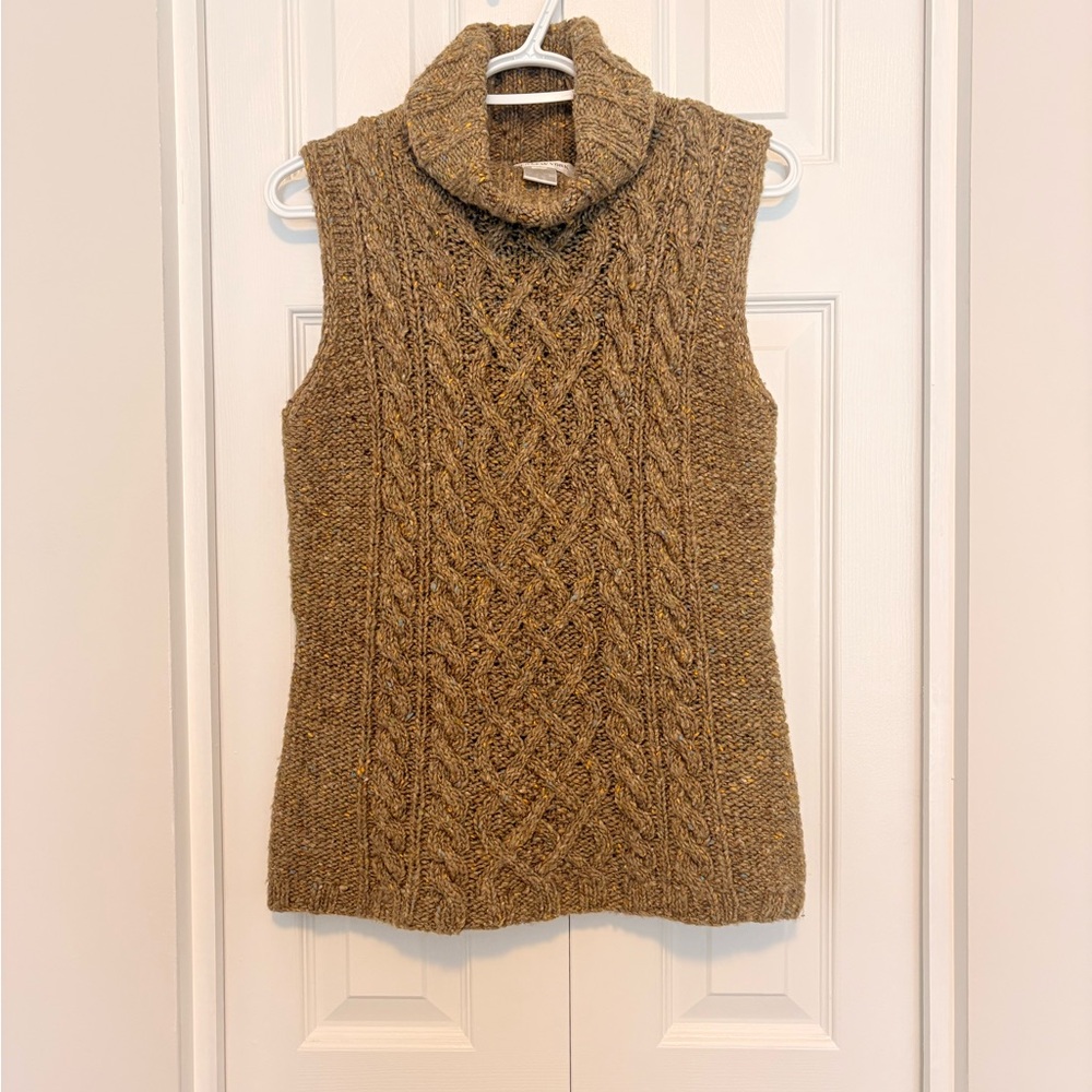 Jones New York Wool Cowl Neck Cable Knit Sweater - Tan